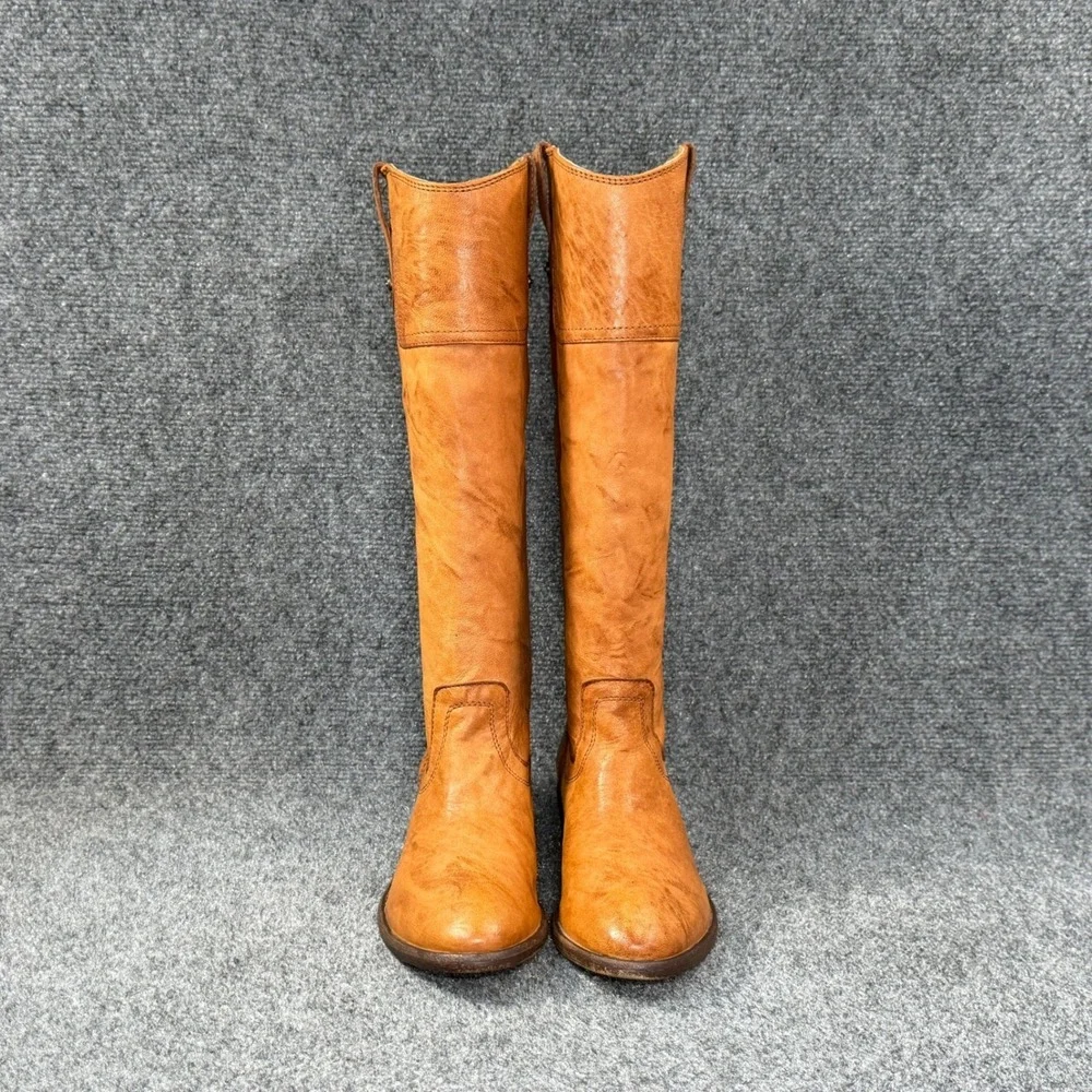 Frye Carson Tall Riding Boots Women's 6.5 Caramel Brown Leather Pull On Rustic